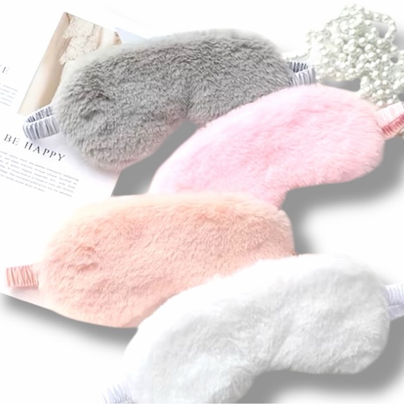 NWT Plush Satin Sleep Eye Mask Soft Faux Fur Adjustable l Eye Cover - Picture 5 of 8